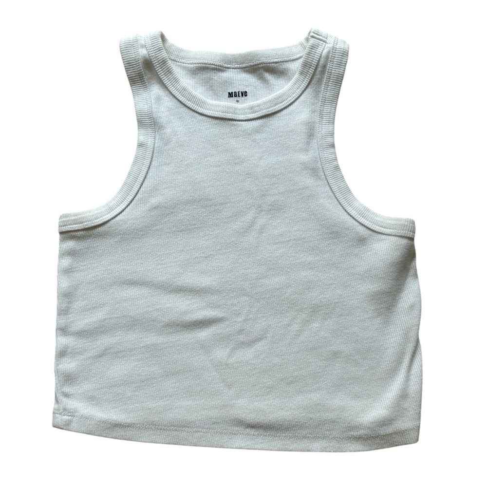 Maeve by Anthropologie White Ribbed Tank Top Size Small